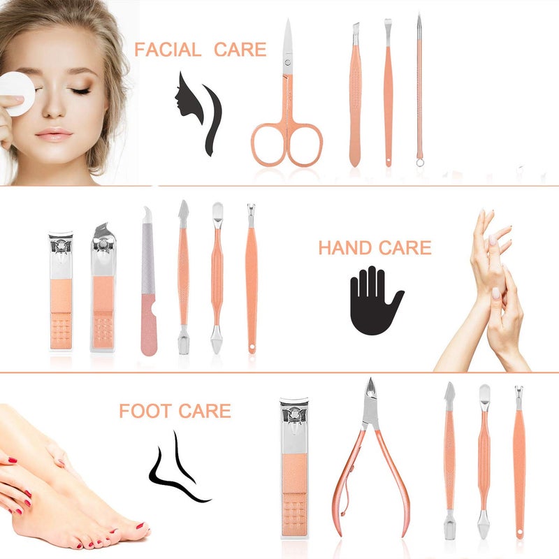 Aceoce Professional Manicure Pedicure Set 12in1 Nail Care Kit with Stainless Steel Nail Clippers Cuticle Trimmer Grooming Manicure Pedicure Tools for Women Ultra Sharp Sturdy Personal Care Tools Travel Case - Image 3